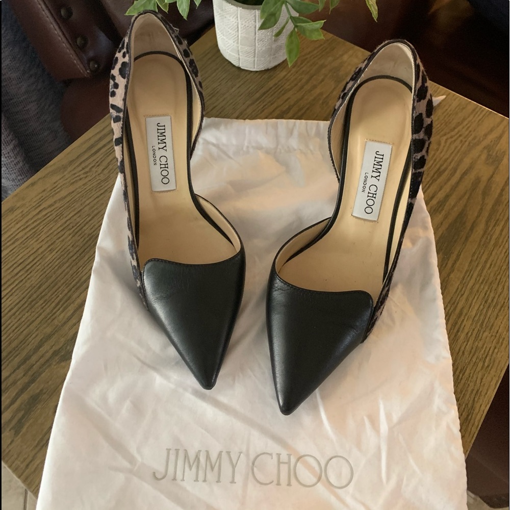 Jimmy Choo leopard print pony hair heels